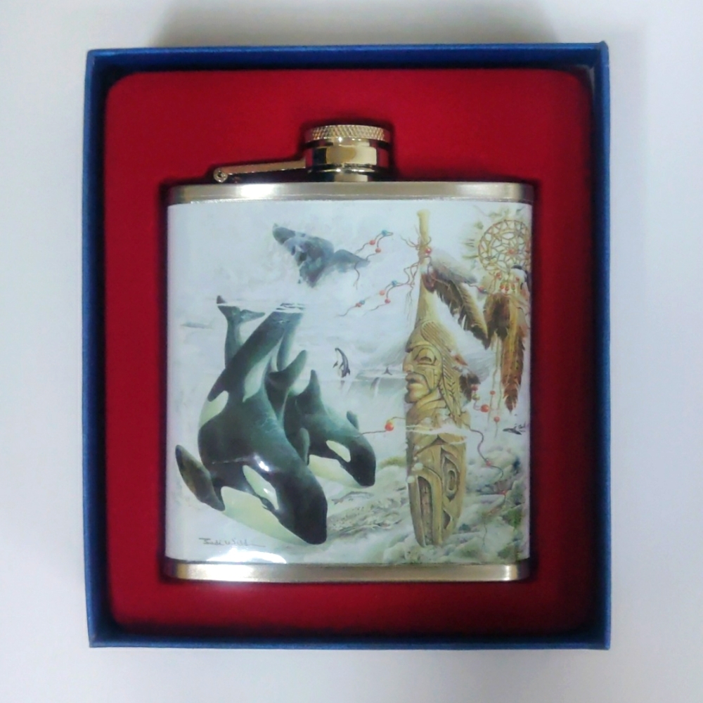 Killerwhale design Hip Flask 6oz Stainless Steel